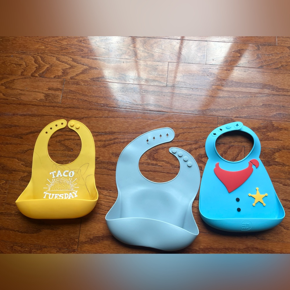 Silicone Baby Bib - Yellow, Light Blue, Blue | Unbranded Waterproof Feeding Bibs